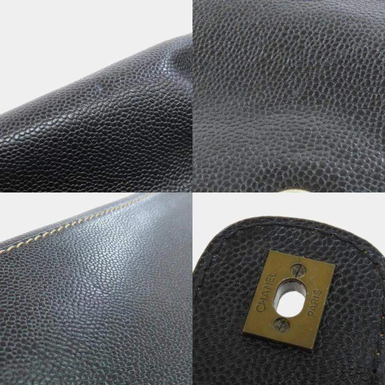 Pre Owned Chanel Black Caviar Leather Chain Tote Shoulder Bag