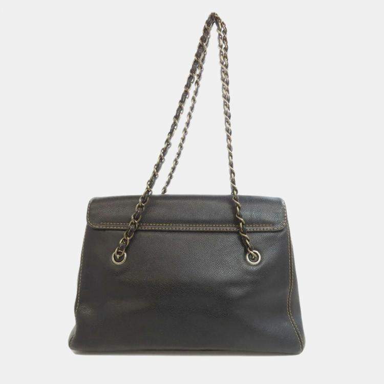 Pre Owned Chanel Black Caviar Leather Chain Tote Shoulder Bag