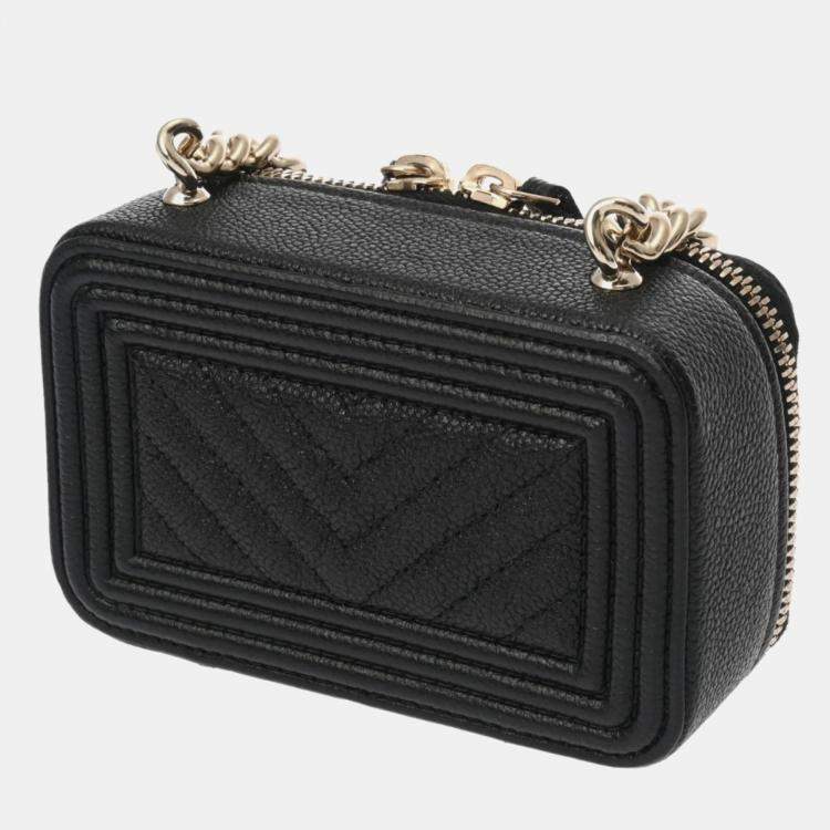 Pre Owned Chanel Black Caviar Leather Boy Mini Shoulder Bag