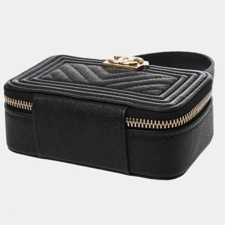 Pre Owned Chanel Black Caviar Leather Boy Mini Shoulder Bag