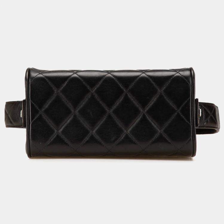 Pre Owned Chanel Black Quilted Lambskin Leather Box Bag