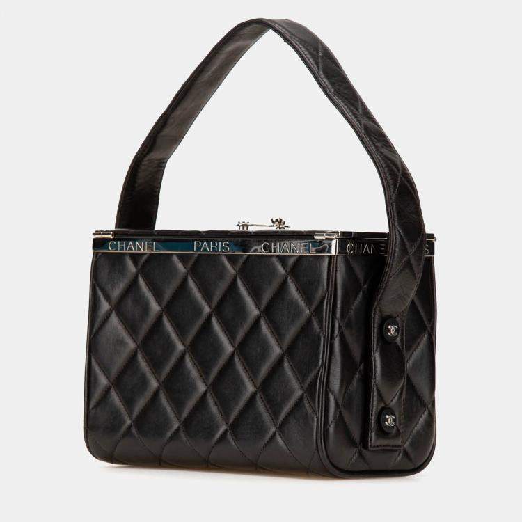 Pre Owned Chanel Black Quilted Lambskin Leather Box Bag