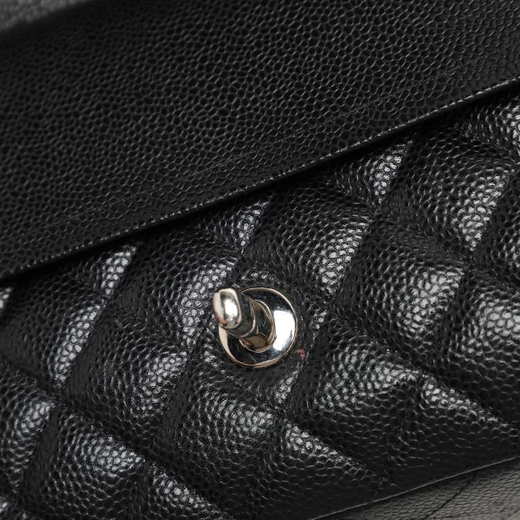 Pre Owned Chanel Black Quilted Caviar Leather Medium Classic Double Flap Bag