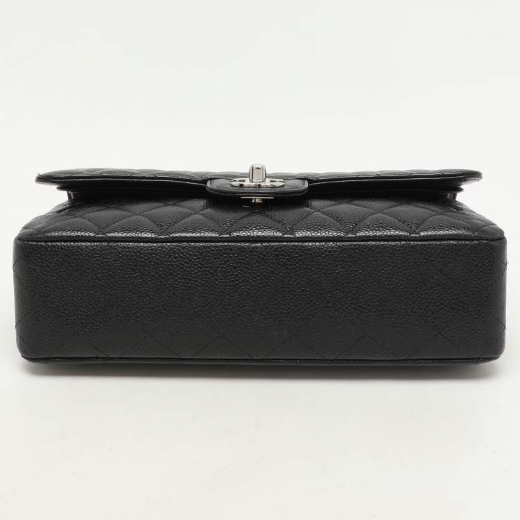 Pre Owned Chanel Black Quilted Caviar Leather Medium Classic Double Flap Bag