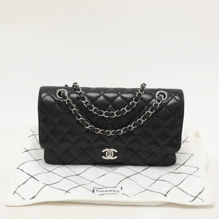 Pre Owned Chanel Black Quilted Caviar Leather Medium Classic Double Flap Bag