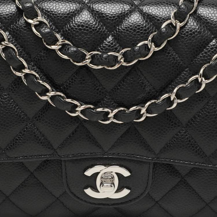 Pre Owned Chanel Black Quilted Caviar Leather Medium Classic Double Flap Bag