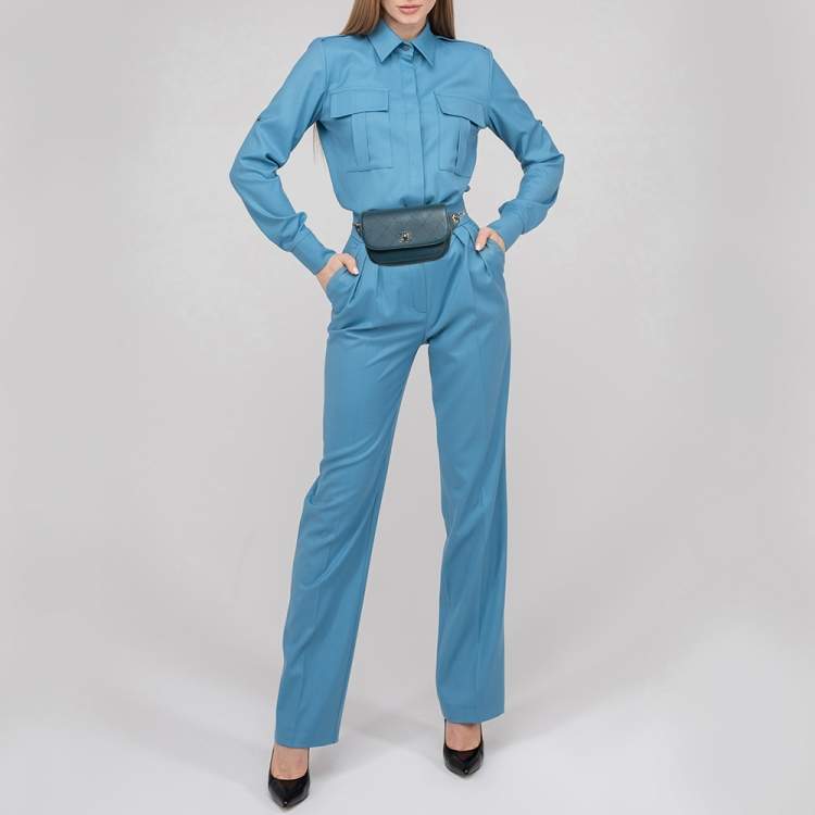 Pre Owned Chanel Blue Quilted Leather CC Waist Bag