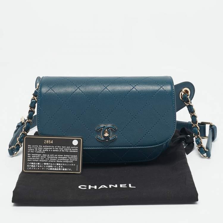 Pre Owned Chanel Blue Quilted Leather CC Waist Bag