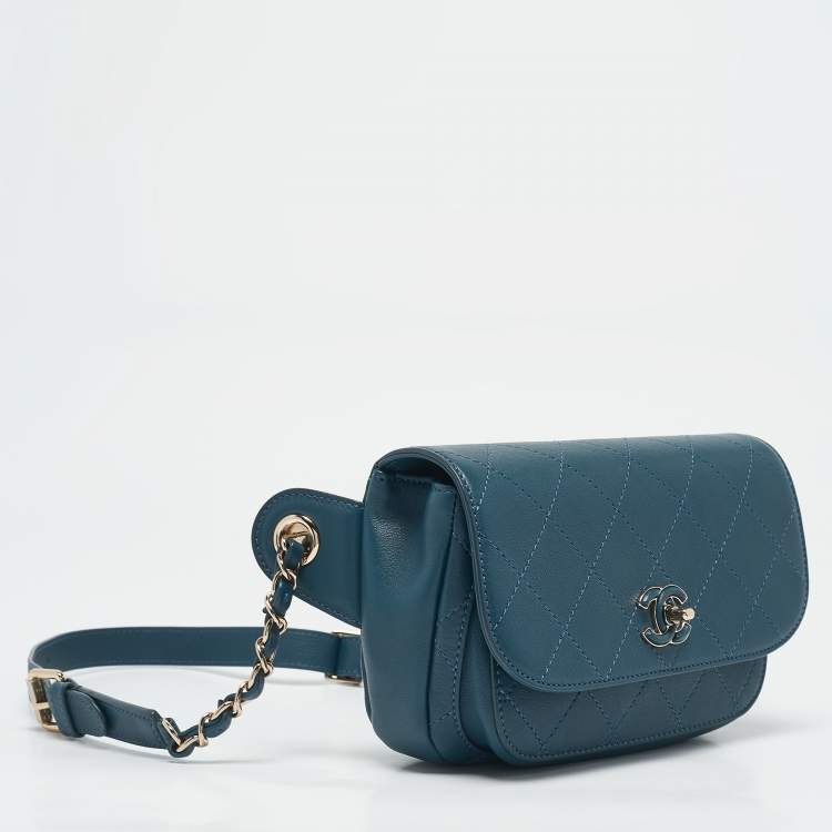Pre Owned Chanel Blue Quilted Leather CC Waist Bag