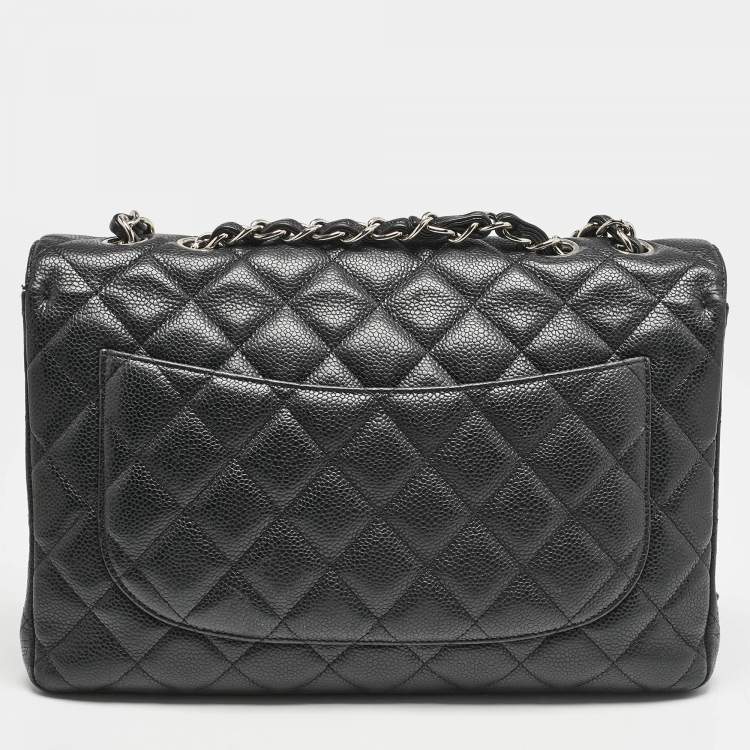 Pre Owned Chanel Black Quilted Caviar Leather Jumbo Classic Single Flap Bag
