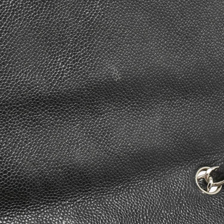 Pre Owned Chanel Black Quilted Caviar Leather Jumbo Classic Single Flap Bag
