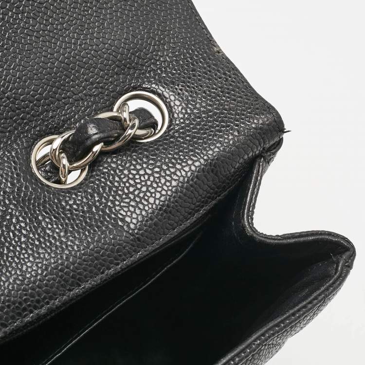 Pre Owned Chanel Black Quilted Caviar Leather Jumbo Classic Single Flap Bag