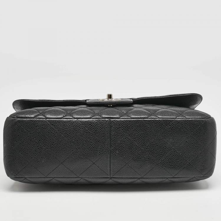 Pre Owned Chanel Black Quilted Caviar Leather Jumbo Classic Single Flap Bag