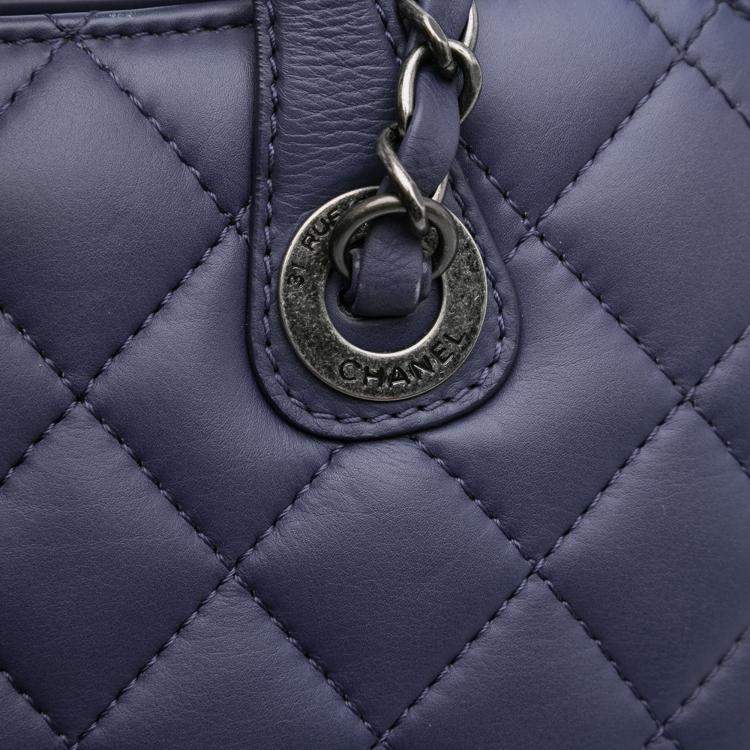 Pre Owned Chanel Purple Quilted Lambskin Daily Shopping Tote Bag