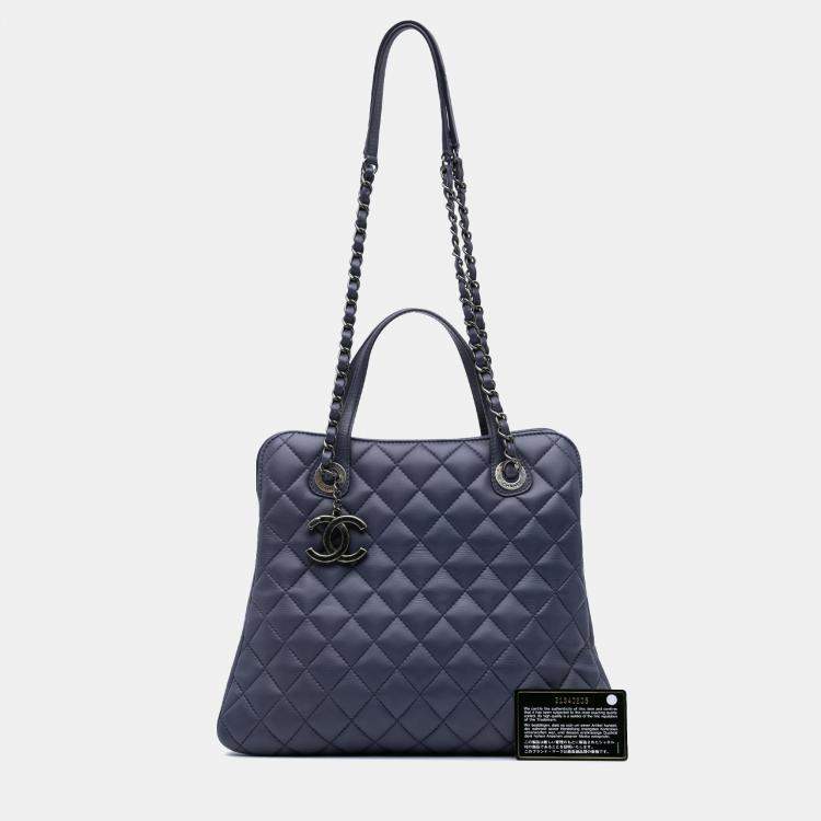 Pre Owned Chanel Purple Quilted Lambskin Daily Shopping Tote Bag