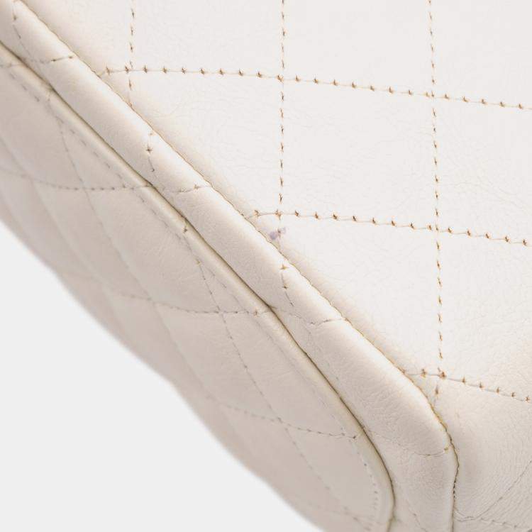 Pre Owned Chanel Ivory Leather Mini Square Classic Single Flap Bag