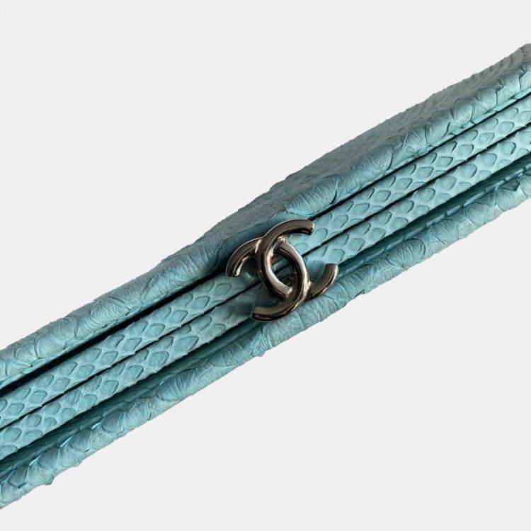 Pre Owned Chanel Mint Green Python Leather Clutch 