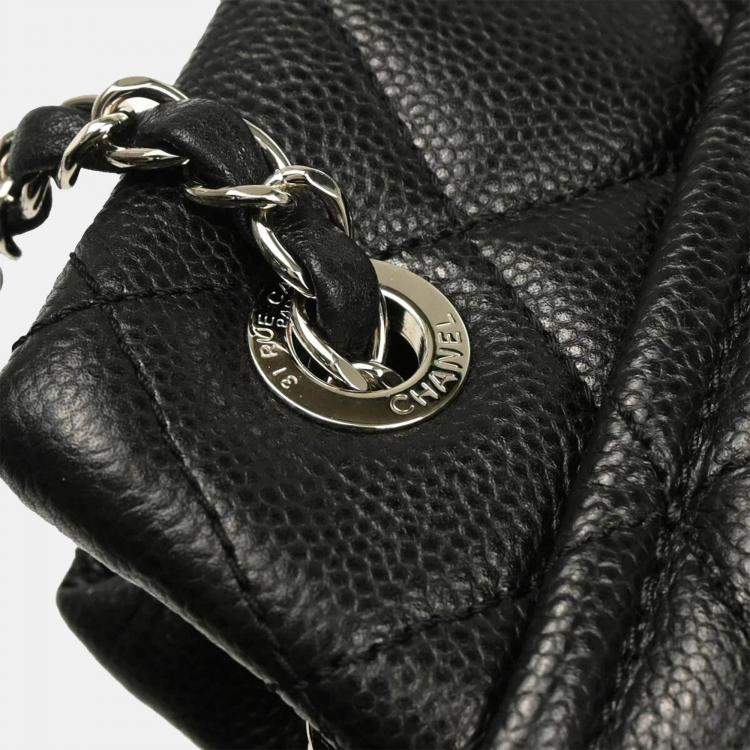 Pre Owned Chanel Black Caviar Leather Timeless Soft Chain Tote Bag