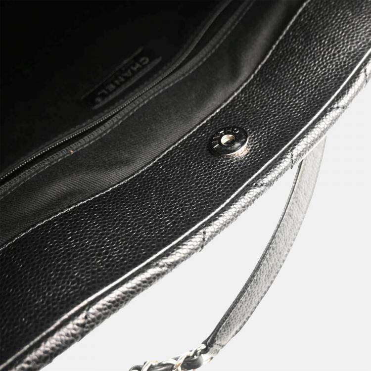 Pre Owned Chanel Black Caviar Leather Timeless Soft Chain Tote Bag