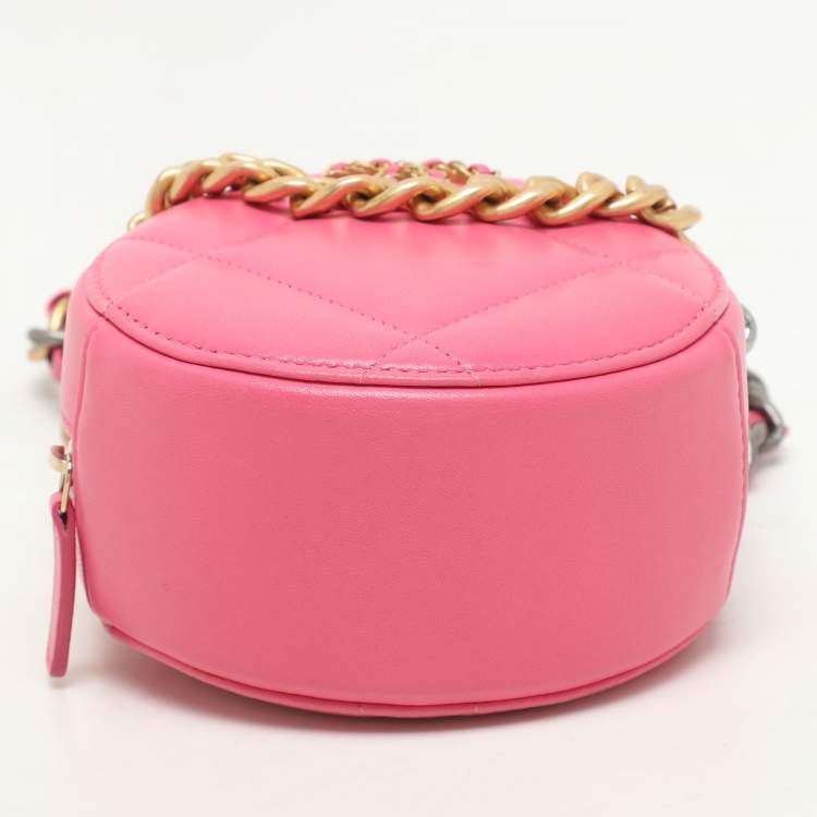 Pre Owned Chanel Pink Quilted Leather Chanel 19 Round Clutch Bag