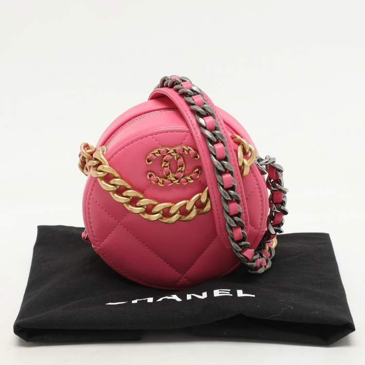 Pre Owned Chanel Pink Quilted Leather Chanel 19 Round Clutch Bag