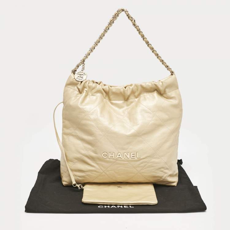 Pre Owned Chanel Cream Quilted Leather 22 Bag