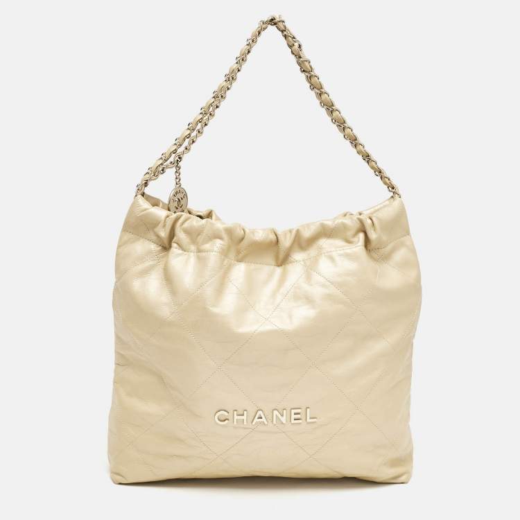 Pre Owned Chanel Cream Quilted Leather 22 Bag
