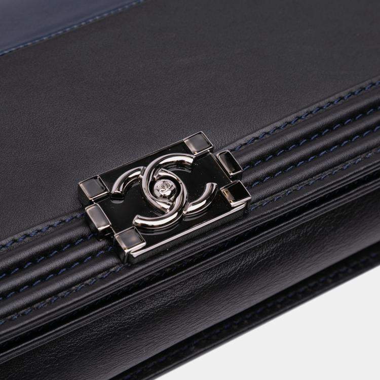 Pre Owned Chanel Bicolor Lambskin Boy Clutch Bag