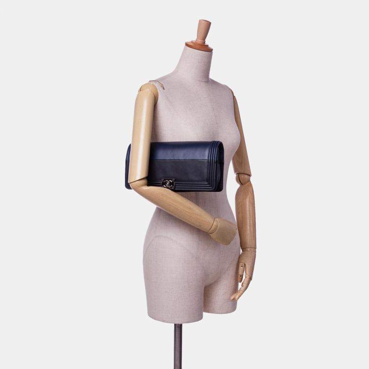 Pre Owned Chanel Bicolor Lambskin Boy Clutch Bag