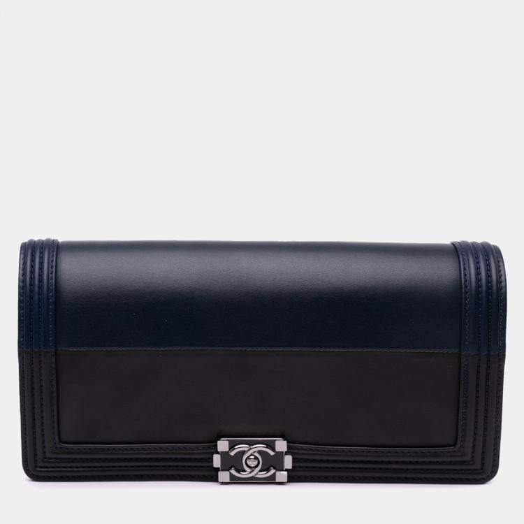 Pre Owned Chanel Bicolor Lambskin Boy Clutch Bag
