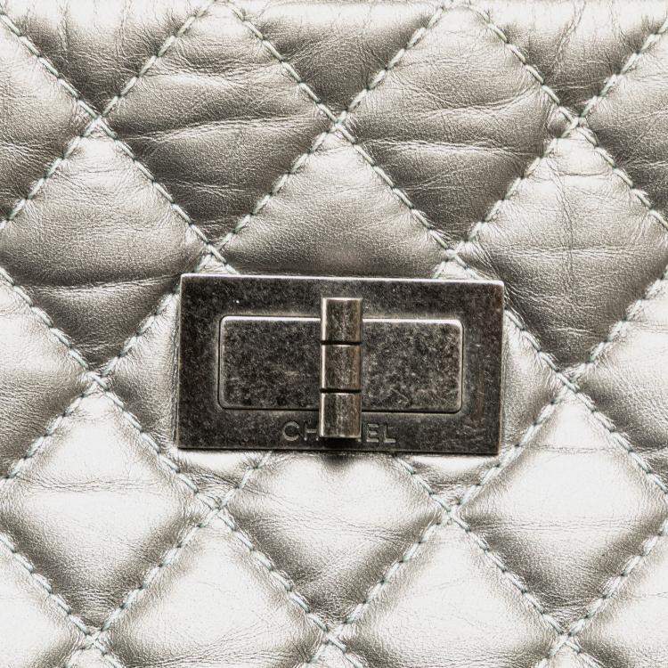 Pre Owned Chanel Silver Reissue 2.55 Quilted Aged Calfskin Tote Bag