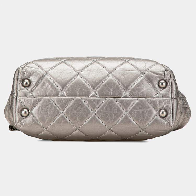Pre Owned Chanel Silver Reissue 2.55 Quilted Aged Calfskin Tote Bag