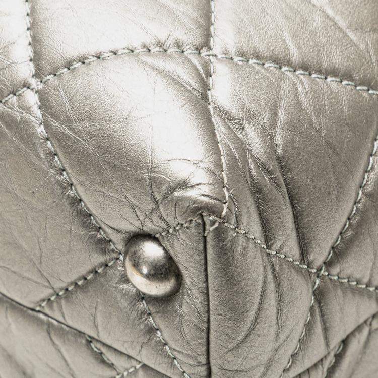 Pre Owned Chanel Silver Reissue 2.55 Quilted Aged Calfskin Tote Bag