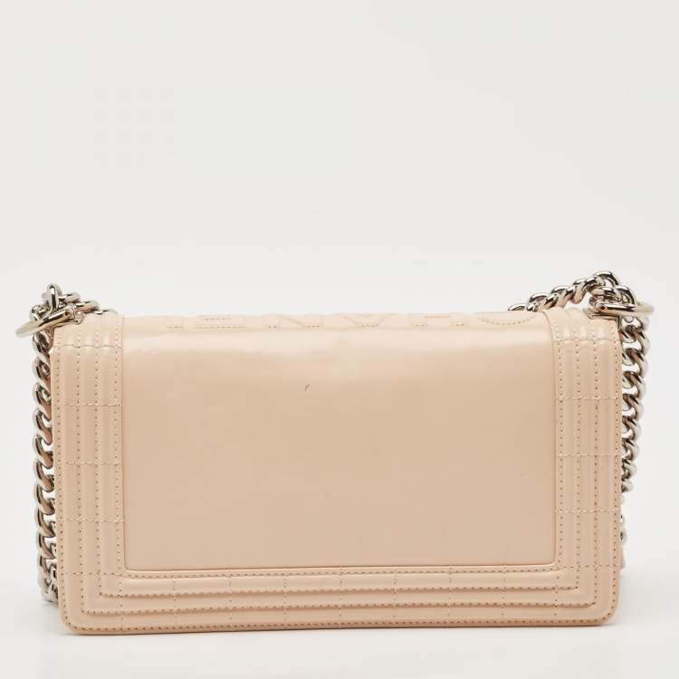 Pre Owned Chanel Beige Glazed Leather Medium Boy Flap Bag