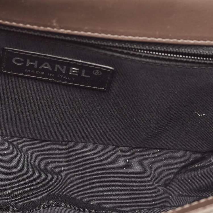 Pre Owned Chanel Dark Beige Glazed Leather Medium Boy Flap Bag