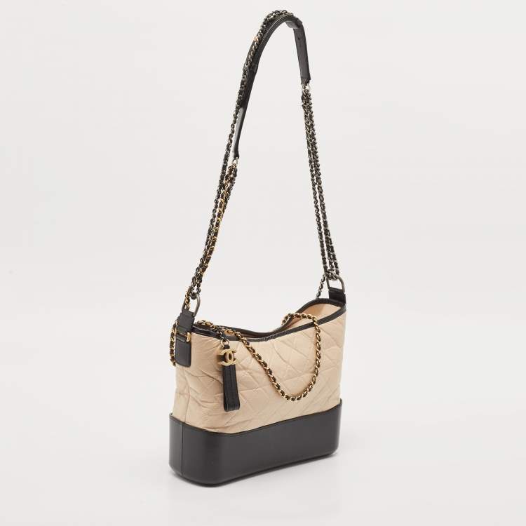 Pre Owned Chanel Beige/Black Quilted Aged Leather Medium Gabrielle Hobo