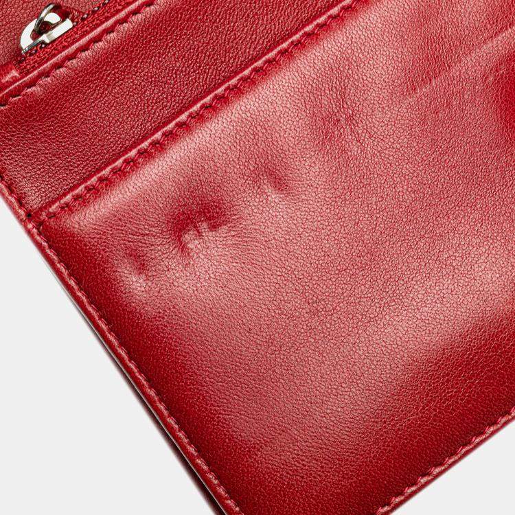 Pre Owned Chanel Red CC Calfskin Wallet On Chain