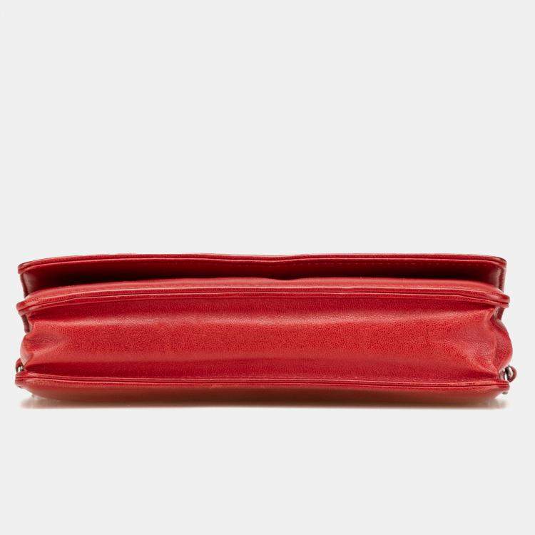 Pre Owned Chanel Red CC Calfskin Wallet On Chain