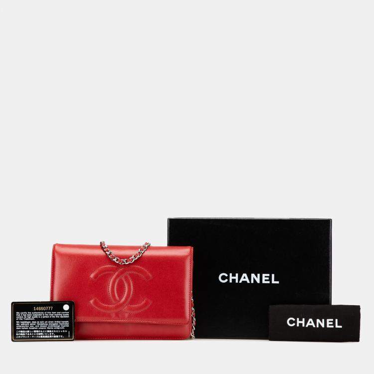 Pre Owned Chanel Red CC Calfskin Wallet On Chain