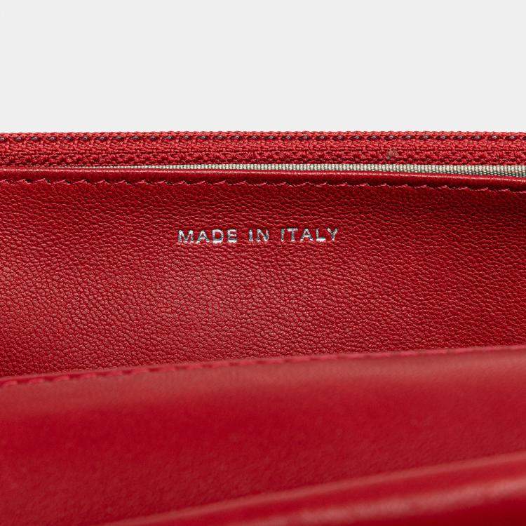 Pre Owned Chanel Red CC Calfskin Wallet On Chain