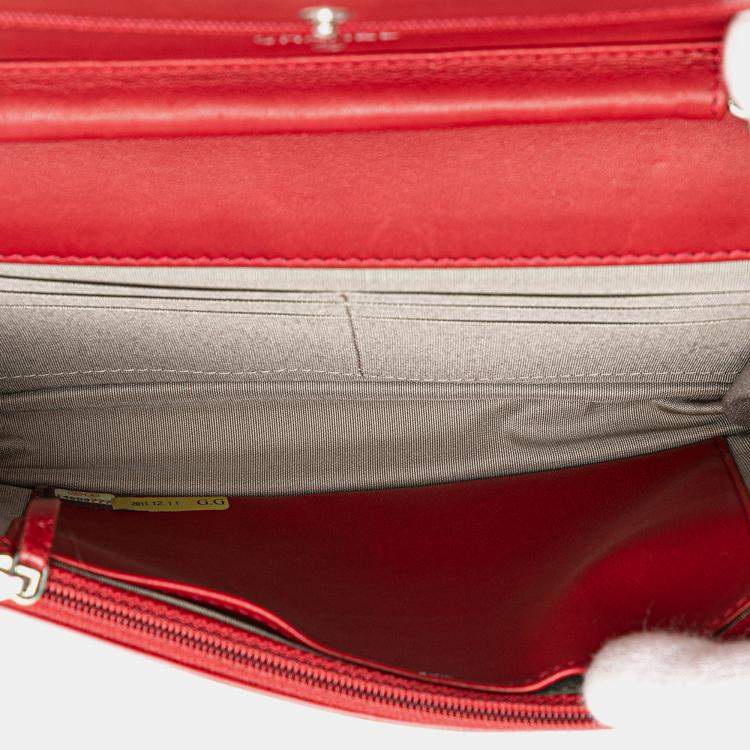 Pre Owned Chanel Red CC Calfskin Wallet On Chain