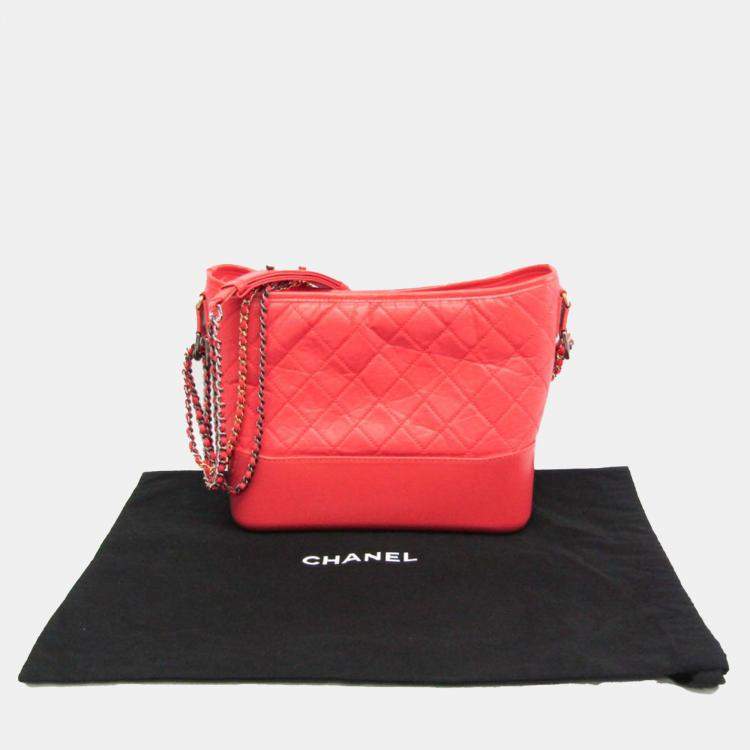 Pre Owned Chanel Coral Red Leather Gabrielle Hobo Bag