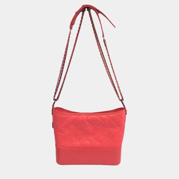 Pre Owned Chanel Coral Red Leather Gabrielle Hobo Bag
