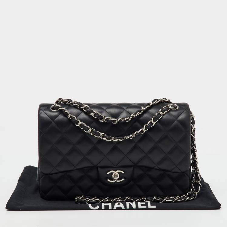 Pre Owned Chanel Black Quilted Leather Large Classic Double Flap Bag