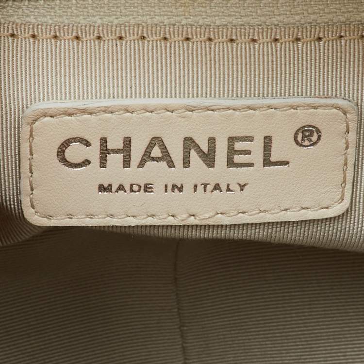 Pre Owned Chanel Off White Quilted Caviar Leather Petite Timeless Shopper Tote Bag