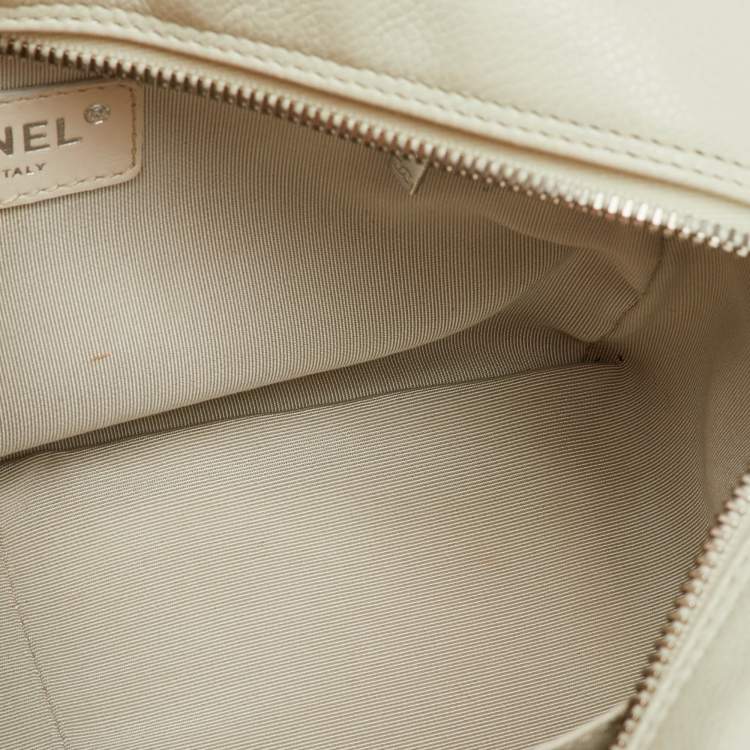 Pre Owned Chanel Off White Quilted Caviar Leather Petite Timeless Shopper Tote Bag