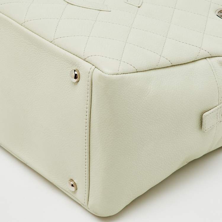 Pre Owned Chanel Off White Quilted Caviar Leather Petite Timeless Shopper Tote Bag