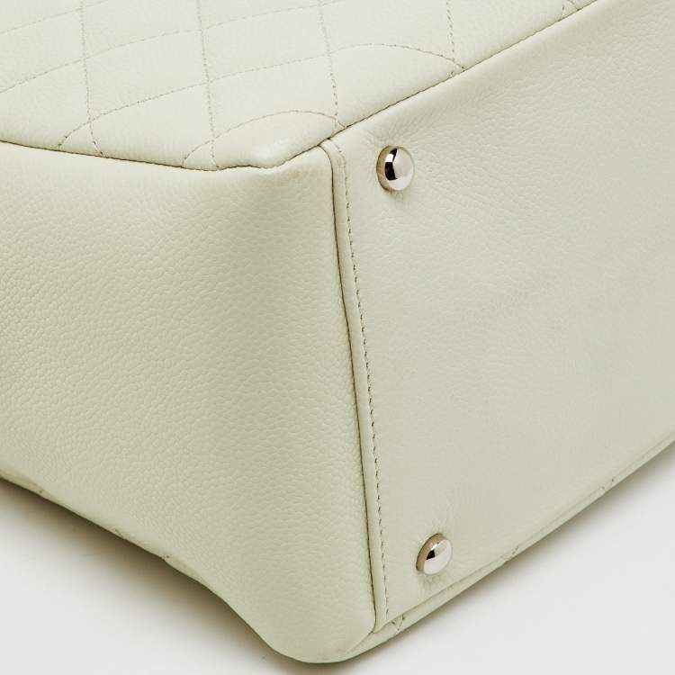 Pre Owned Chanel Off White Quilted Caviar Leather Petite Timeless Shopper Tote Bag