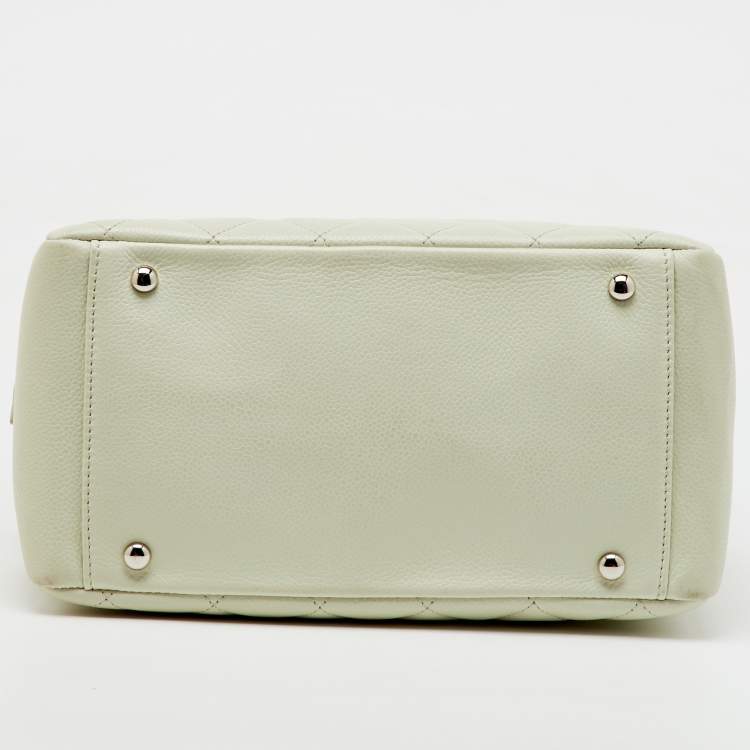 Pre Owned Chanel Off White Quilted Caviar Leather Petite Timeless Shopper Tote Bag