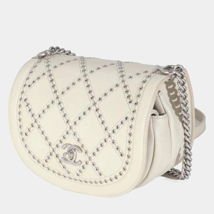 Pre Owned Chanel Ivory Calfskin Coco Eyelets Small Flap Bag